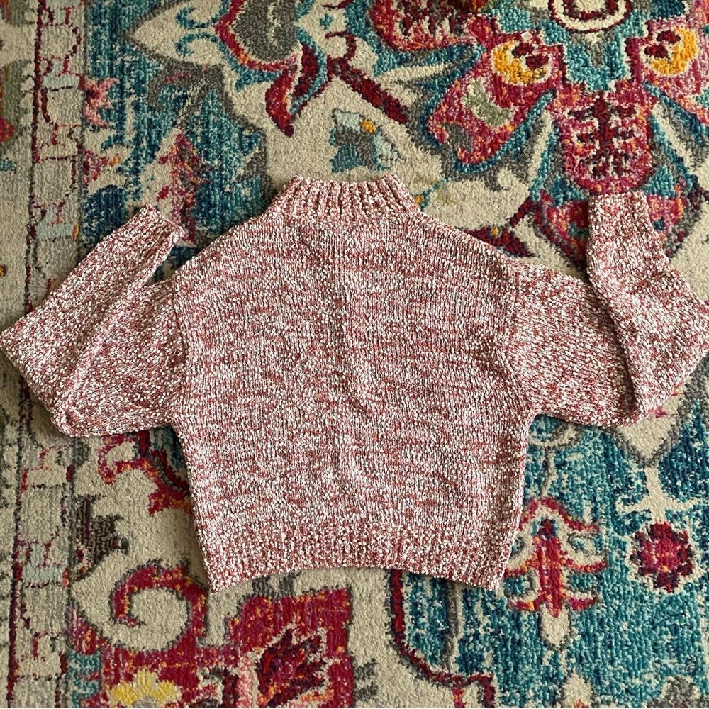 Boutique Knit Mock Neck Sweater in Terracotta and White